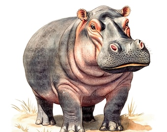12 Hippopotamus Clipart, Watercolor Hippo, Printable Watercolor clipart, High Quality JPGs, Digital download, High resolution, Paper crafts