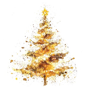 12 Goldener Weihnachtsbaum Clipart, Weihnachtskarte, druckbare Aquarell Clipart, hochwertige JPGs, digitaler Download, Papiermodell, Journal