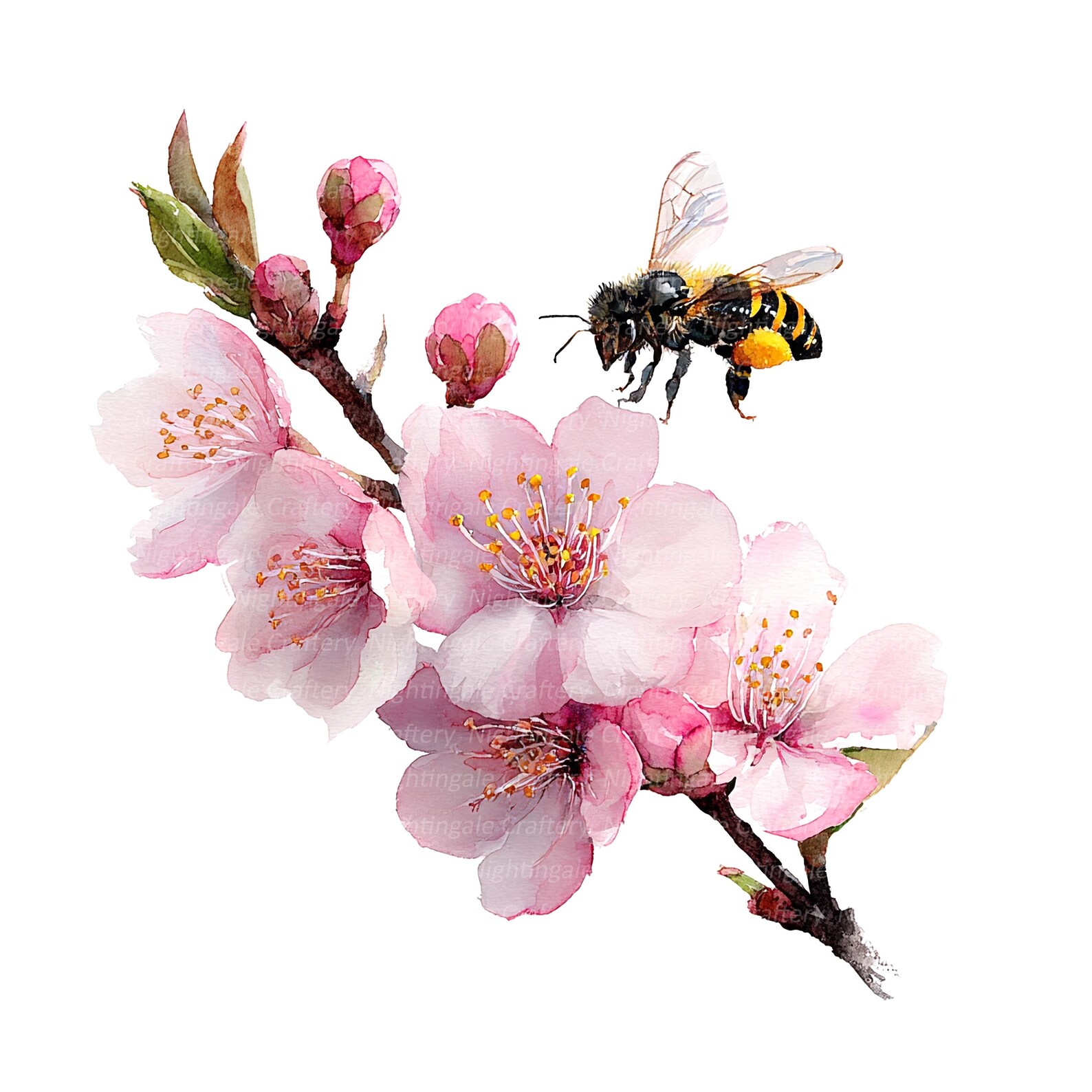 16 Bees in Flowers Clipart, Floral Bee Clipart, Printable Watercolor ...