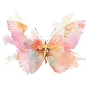 12 Pink Golden Butterfly Clipart, Wall Print, Printable Watercolor ...