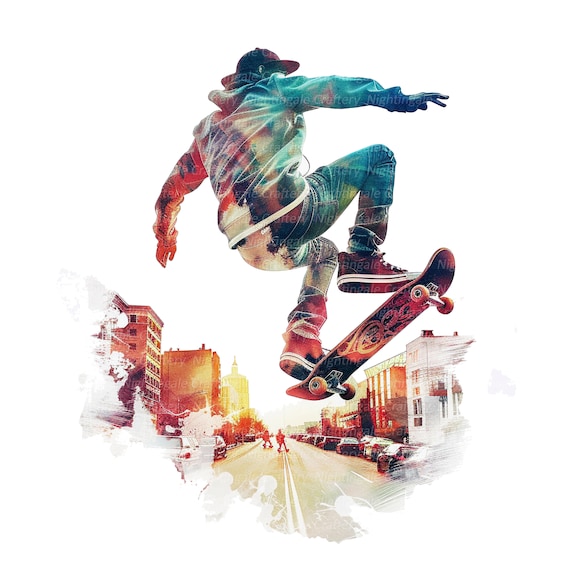 8 Skateboard Wall Art, Skateboarding Urban Art, Printable