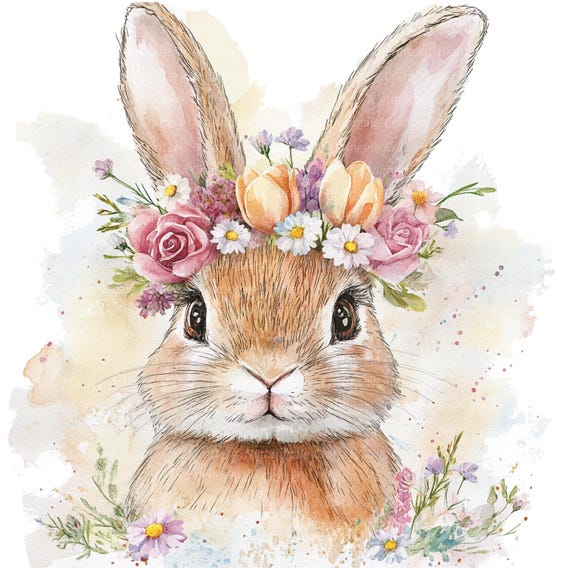 8 Floral Bunny Clipart, Easter Bunny Clipart, Printable Watercolor clipart, High Quality JPG/PNG, Digital download, Paper craft, journaling