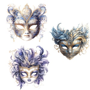 14 Karneval Maske Clipart, Maskenfest in Venedig, druckbare Aquarell Clipart, hochwertige JPGs, digitaler Download, Papiermodell, Junk Journal