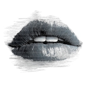 10 Clipart di labbra di donna, Labbra in inchiostro, Bianco e nero, Clipart acquerello stampabili, JPG di alta qualità, Download digitale, Carta da parati, Arte murale