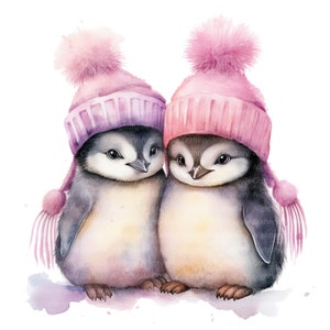 12 cliparts couple pingouin, pingouins d'hiver, clipart aquarelle imprimable, 12 fichiers JPG de haute qualité, téléchargement numérique, créations en papier, journaux indésirables