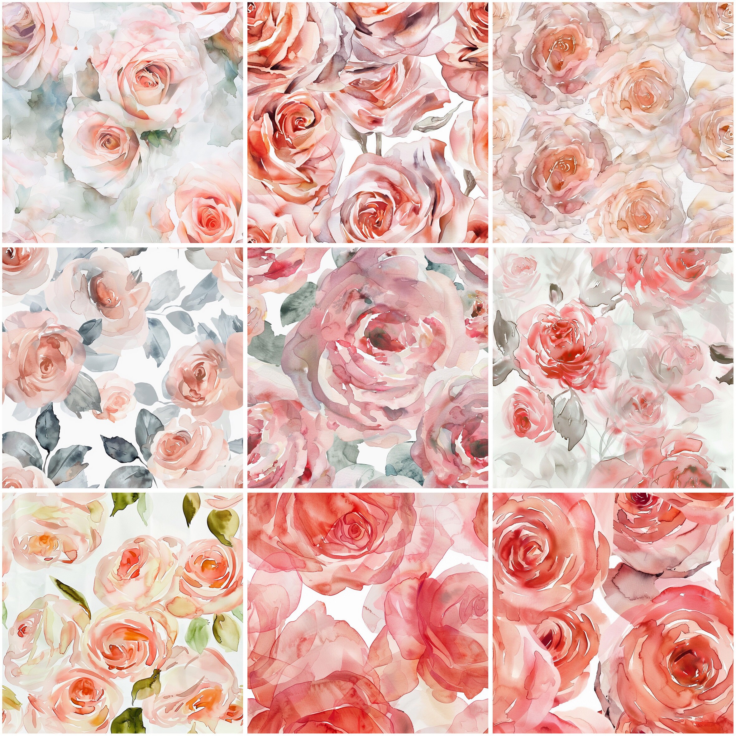 18 Watercolor Roses SEAMLESS Background, 12 X 12 Digital Paper Pack ...
