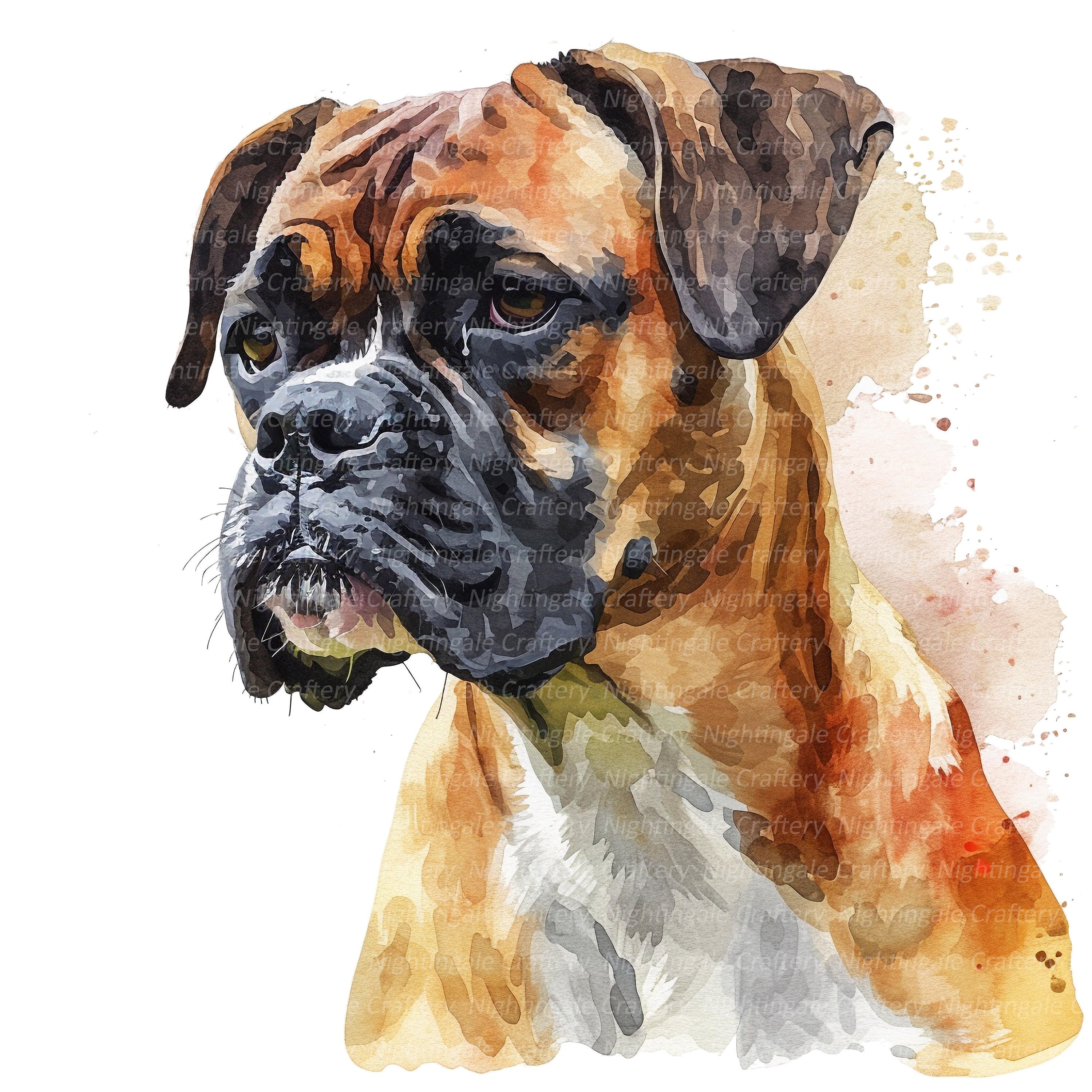 10 ボクサー犬のクリップアート、水彩画のボクサー犬、印刷可能な