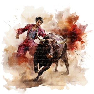 10 Matador and Bull Clipart, Bullfighter Clipart, Printable Watercolor ...