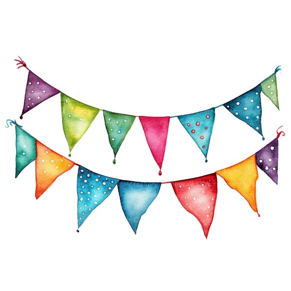 13 Clipart Bunting per feste, Clipart ghirlanda colorata, clipart acquerello stampabile, 16 JPG di alta qualità, download digitale, artigianato di carta