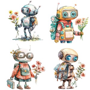 16 niedliche Schüler Roboter Clipart, Roboter Schüler, druckbare Aquarell Clipart, hochwertige JPGs, digitaler Download, Papierhandwerk, Junk Journals