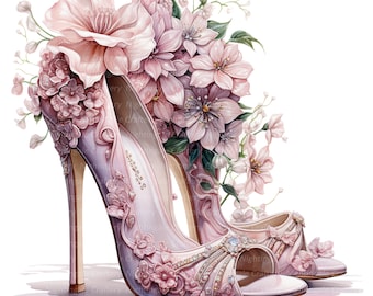 20 Floral Prom Shoes Clipart, High heels Clipart, Digital Clipart, Watercolor clipart, Printable clipart, Digital download, Paper craft