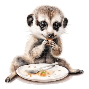 6 cliparts mangeant des animaux de la chambre d'enfant, petit-déjeuner animaux, clipart aquarelle imprimable, fichiers JPG de haute qualité, téléchargement numérique, créations en papier, journal