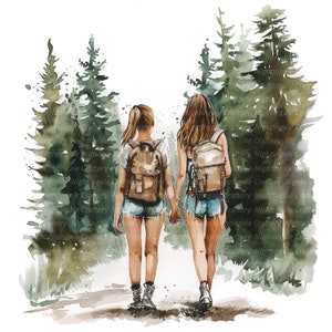12 beste vrienden wandelen clipart, vrienden wandelen, afdrukbare aquarel clipart, hoge kwaliteit jpg's, digitale download, Paper Craft, junk journal