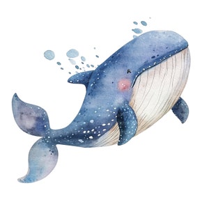 10 imágenes prediseñadas de ballenas de dibujos animados PNG, ilustración de ballenas, imágenes prediseñadas de acuarela imprimibles, PNG transparente, descarga digital, manualidades de papel, diario