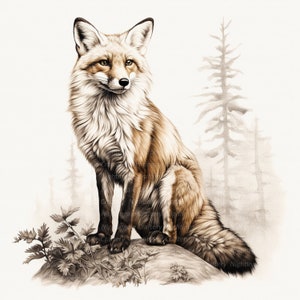 12 clipart de raposa na floresta, clipart de filtro sépia, clipart em aquarela para impressão, JPGs de alta qualidade, download digital, artesanato em papel, diário de lixo eletrônico