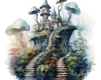 9 Magic Mushroom Fairy House Clipart, Printable Watercolor clipart, High Quality JPGs, Digital download, High Resolution, Paper craft