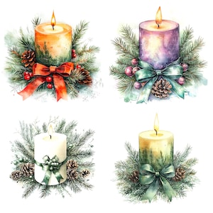16 Clipart di candele di Natale, Clipart di biglietti di Natale, Clipart di acquerelli stampabili, JPG di alta qualità, Download digitale, Carta artigianale