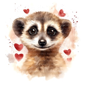 10 Lovely Suricat Clipart, Meerkat Love, Imágenes prediseñadas de acuarela imprimibles, JPG de alta calidad, Descarga digital, Artesanía de papel, diarios basura