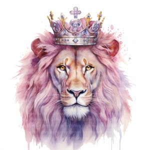 9 Clipart do Rei Leão, Leão com Coroa, Carmesim, clipart em aquarela para impressão, JPG de alta qualidade, download digital, artesanato em papel, diários indesejados