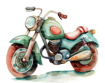 16 Cartoon Motorcycle Clipart, Motorbike Clipart, Printable Watercolor clipart, High Quality PNGs, Digital download, Paper craft, journaling