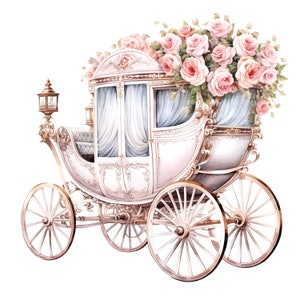 10 Floral Carriage Clipart, Princess Carriage, Digital Clipart, Watercolor clipart, Printable clipart, Digital download, Paper craft