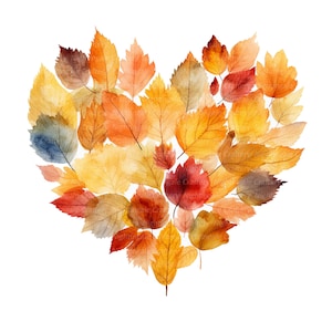 12 herfstbladeren hart clipart, herfstbladeren hart, digitale clipart, aquarel clipart, hoge kwaliteit PNG/JPG, digitale download, Paper Craft
