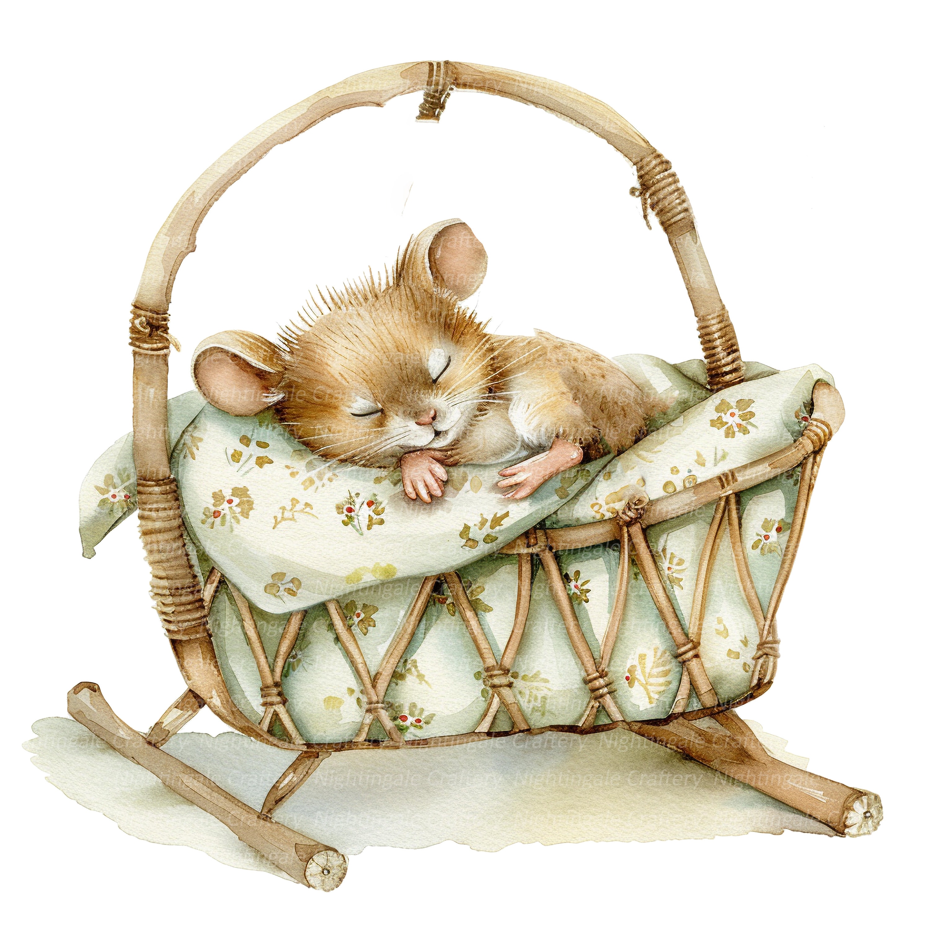 8 Sleeping Mouse Clipart, Mouse in Cradle, Printable Watercolor Clipart ...