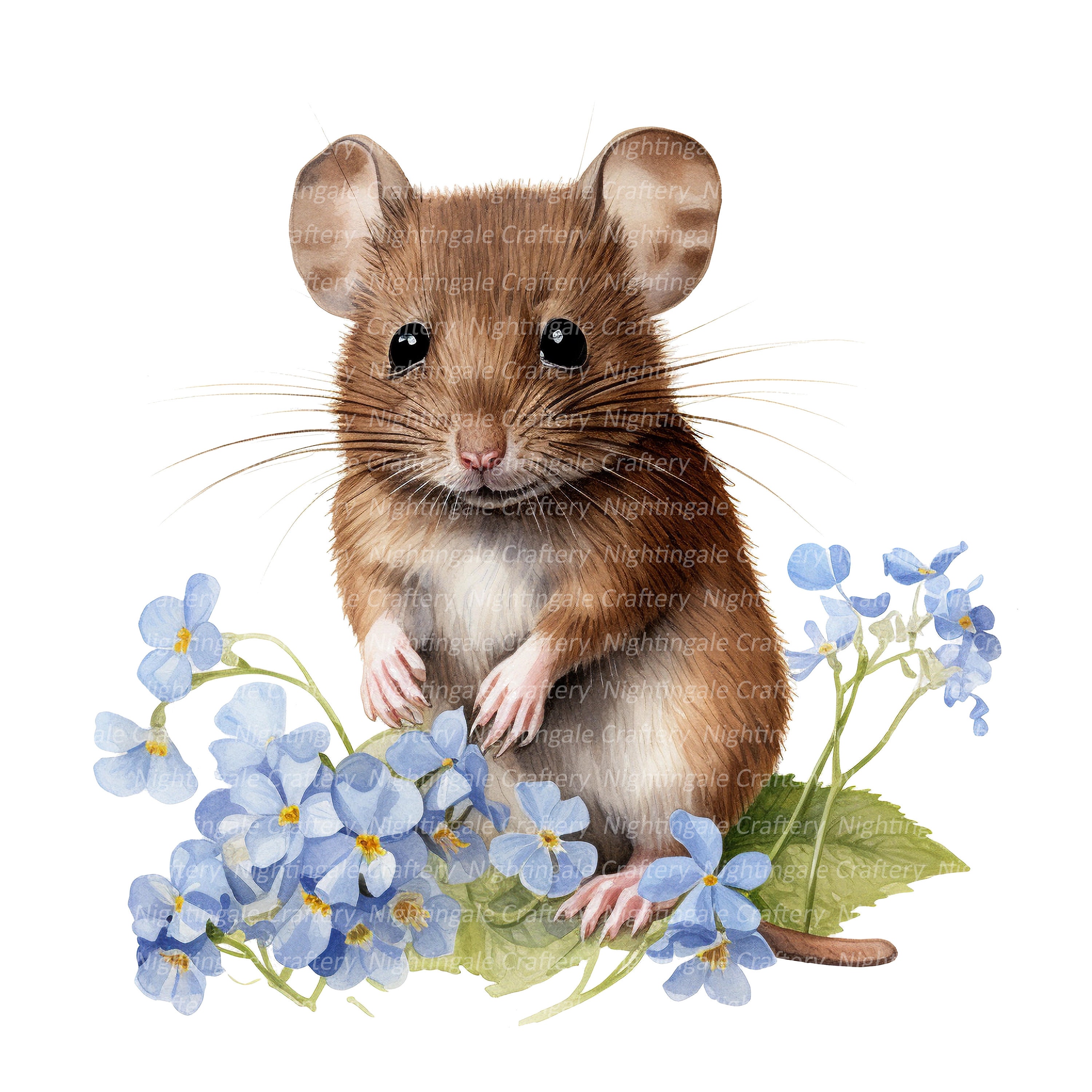 Mouse in Flowers Clipart Printable Watercolor Clipart 10 - Etsy