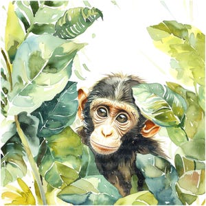10 cliparts singe de la jungle, chambre de bébé singe, clipart aquarelle imprimable, fichiers JPG de haute qualité, téléchargement numérique, sublimation, créations en papier