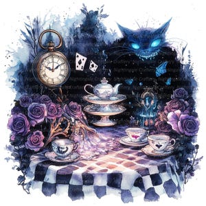 12 Clipart di Alice nel Paese delle Meraviglie, Clipart gotico, Clipart acquerello stampabile, JPG di alta qualità, Download digitale, Carta artigianale, diario di scarto