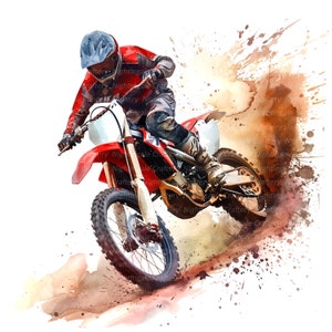 12 Dirt Bike Clipart, Motocross Clipart, Motorcycle, Printable Watercolor clipart, High Quality PNGs, Digital download, Paper craft, journal image 3