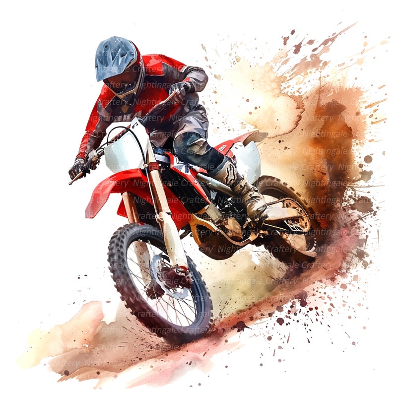 12 Dirt Bike Clipart, Motocross Clipart, Motorcycle, Printable Watercolor clipart, High Quality PNGs, Digital download, Paper craft, journal image 3