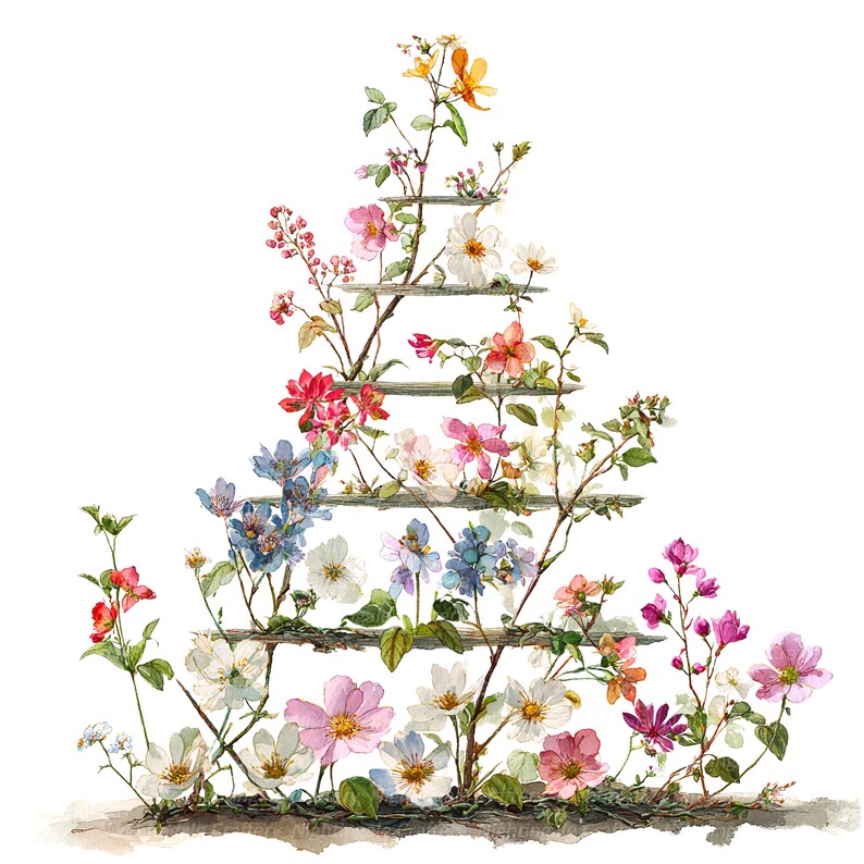 11 Floral Ladder Clipart, Flowers Stairs, Printable Watercolor Clipart ...