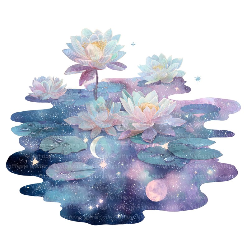 10 Lotus Pool Clipart, Waterlily Clipart, Printable Watercolor Clipart ...