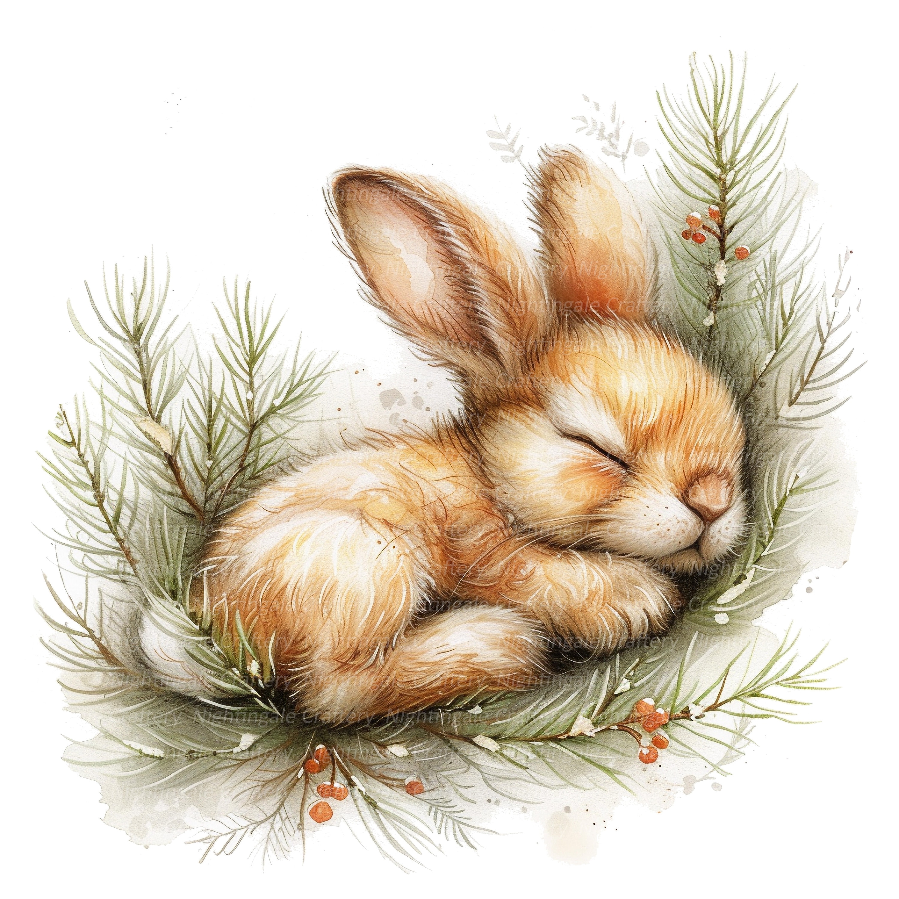 8 Sleeping Bunny Clipart, Cute Bunny Clipart, Printable Watercolor