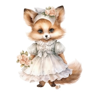 10 Cute Floral Fox Clipart, Shabby Chic, Printable Watercolor clipart, High Quality JPGs, Digital download, Paper craft, junk journal