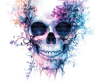 11 Abstract Skull Clipart, Floral Skull, Printable Watercolor clipart, High Quality JPGs, Digital download, Paper craft, junk journals