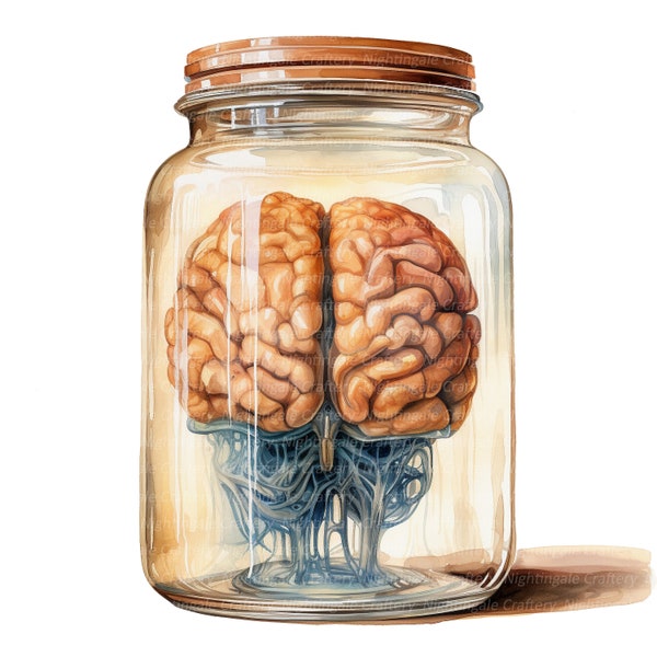8 Human Brain in Jar Clipart, Halloween, Printable Watercolor clipart, High Quality JPGs, Digital download, Paper craft, junk journals