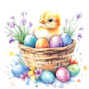 12 Clipart de panier de Pâques, Clipart oiseaux de Pâques, carte de Pâques, clipart aquarelle imprimable, fichiers JPG de haute qualité, téléchargement numérique, créations en papier