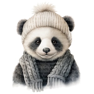 8 Cute Panda Clipart, Winter Panda Hat, Printable Watercolor clipart, High Quality JPGs, Digital download, Paper craft, junk journal