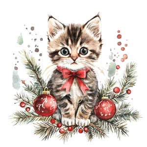 Weihnachtskätzchen Clipart, Katzen Clipart, druckbare Aquarell Clipart, 14 hochwertige JPGs, digitaler Download, Papiermodell, Junk Journals