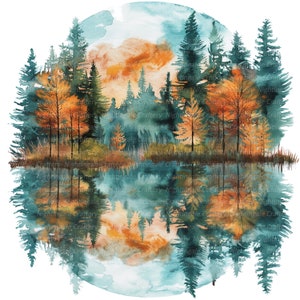 8 Autumn Lake Clipart, Foggy Lake Print, Watercolor Lake, Printable Watercolor clipart, High Quality JPGs, Digital download, Paper crafts