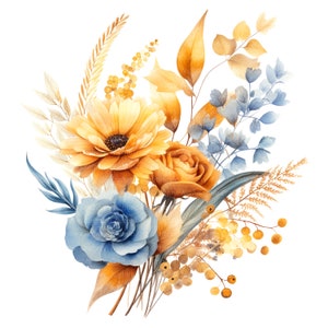 16 imágenes prediseñadas de flores de otoño, imágenes prediseñadas de flores bohemias, imágenes prediseñadas de acuarela imprimibles, descarga digital, manualidades de papel, ramo imprimible
