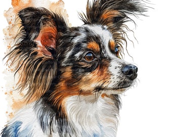 パピヨン　アート・グラフィック パピヨン犬のクリップアート12点、印刷可能な水彩クリップアート、高