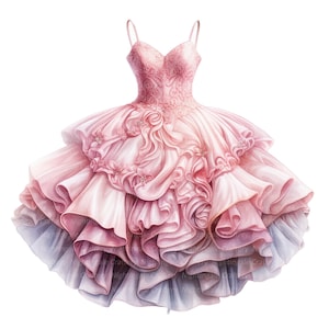 14 Weddding dresses Clipart, Pink dresses Clipart, Digital Clipart, Watercolor clipart, Printable clipart, Digital download, Paper craft