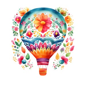 16 cliparts montgolfière, ballons mexicains, clipart aquarelle imprimable, PNG de haute qualité, téléchargement numérique, créations en papier, journal indésirable