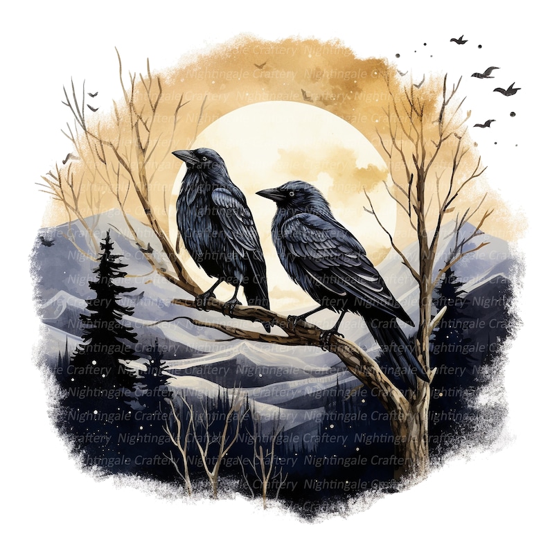 9 Two Crows Clipart, Crow Logo Clipart, Raven, Printable Watercolor ...