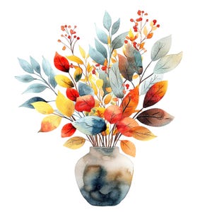 9 Clipart de feuilles d'automne, bouquet d'automne, clipart aquarelle imprimable, fichiers JPG de haute qualité, téléchargement numérique, créations en papier, journaux indésirables