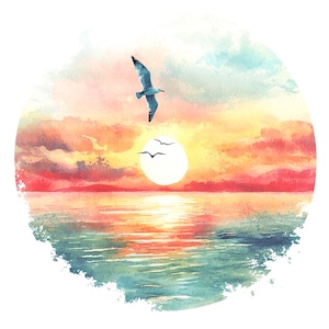 12 Vários clipart de pôr do sol, arte de parede de pôr do sol, clipart de aquarela para impressão, PNG/JPGs de alta qualidade, download digital, artesanato em papel, diário de lixo