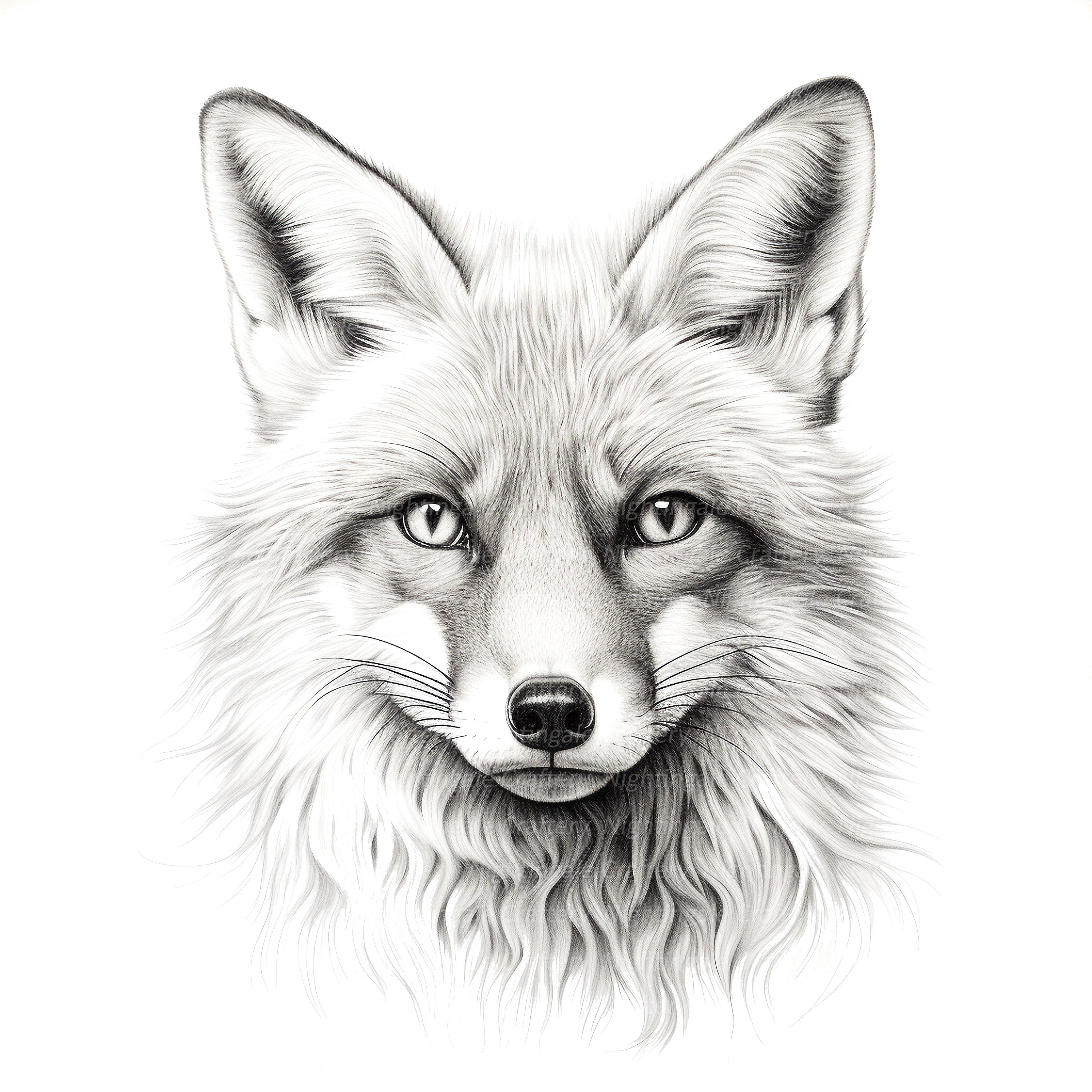 Fox Black White Clipart, Line Art Clipart, Printable Watercolor Clipart, 7  High Quality JPG/PNG, Digital Download, Paper Craft, Junk Journal - Etsy, image size:3000x3000